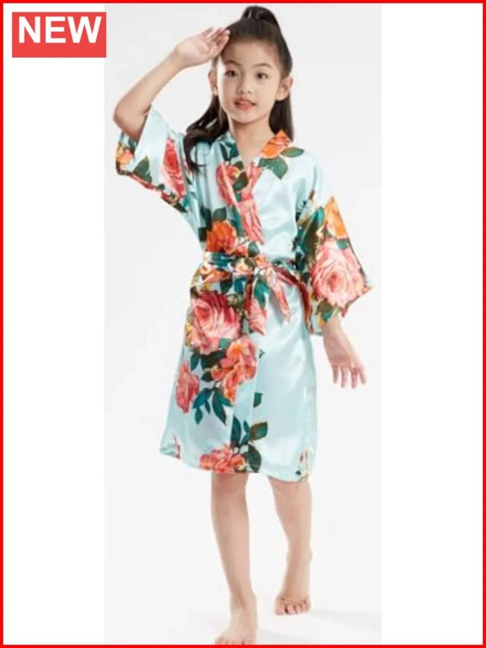Girls Silky Satin Kimono Robe Spa Wedding Birthday Party Gift